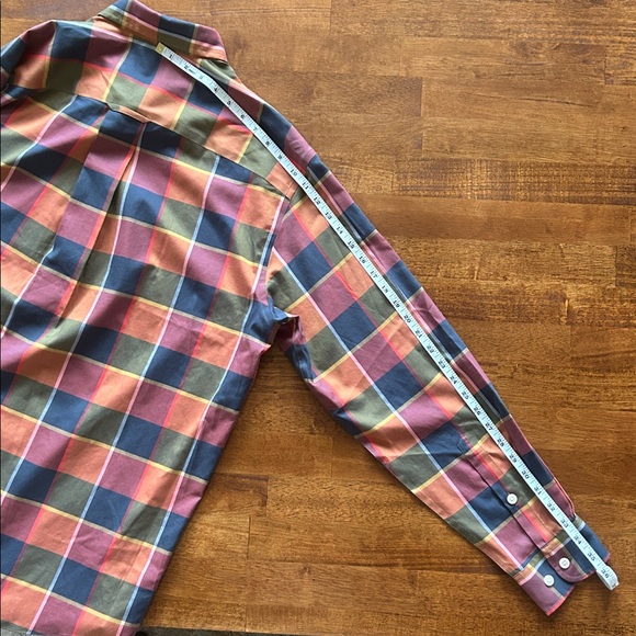 Orvis men’s casual button-down orange blue plaid wrinkle free size L - Picture 9 of 10